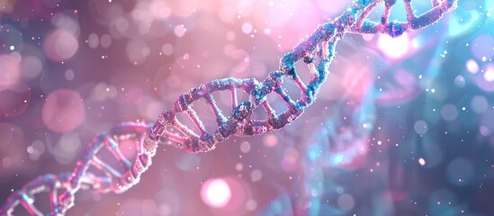 Poster - DNA on a digital bokeh background. Concept of genetics, science and medicine.