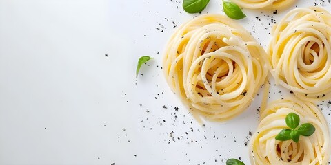 Wall Mural - Delicious cacio e pepe pasta against white background classic Italian dish. Concept Food Photography, Italian Cuisine, Pasta Recipes, Gourmet Dish, Culinary Art