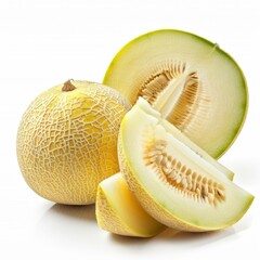 Wall Mural - Fresh yellow melon on a white background