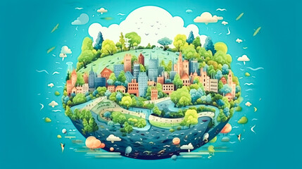 Wall Mural - Verdant planet, Earth adorned with green grass and trees