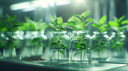 Plant tissue culture in the laboratory, Cultivating green plants in test tubes for tissue culture in a laboratory environment
