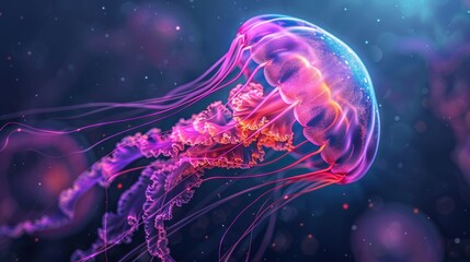 Wall Mural - Vibrant Pink Jellyfish in a Deep Sea Setting