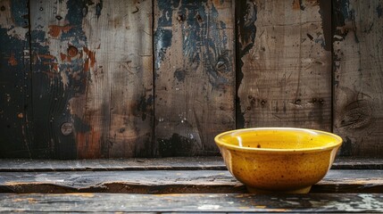 Canvas Print - Bare yellow bowl on old wooden table