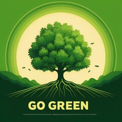Wall Mural - Go Green logo. Save the Planet. Good for Go Green Campaign Needs. Eco-friendly earth, environmental saving with tree care planting and CSR go green concept on volunteering hands for World environment