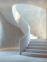 Wall Mural - Spiral staircase with modern white minimalist design.