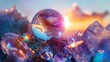© Png - A dazzling crystal landscape with a glowing globe at sunset