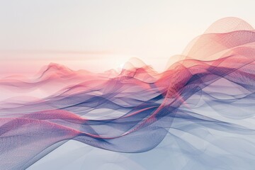 Wall Mural - An abstract digital landscape of intricate algorithms and geometric patterns in a serene, minimalist style. Soft hues and sharp lines blend seamlessly, creating a tranquil, futuristic visual.