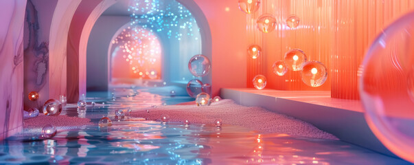 Poster - Background with glass balls and stone arches