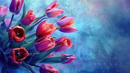 Fresh tulips in a blue bouquet