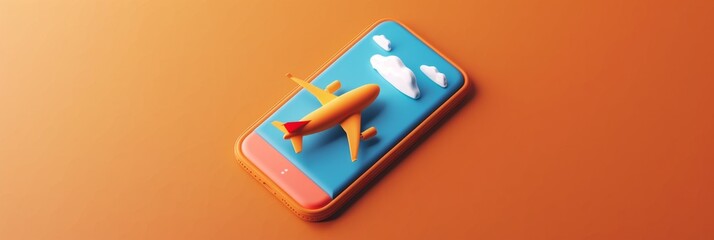 Mobile Apps, a minimalistic 3D travel app icon on a vibrant orange background, representing travel planning