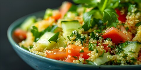 Poster - A Cinematic Perspective on Zesty Lemon Herb Quinoa Salad with Fresh Ingredients. Concept Recipe, Food Photography, Healthy Eating, Food Styling, Lemon Herb Quinoa Salad