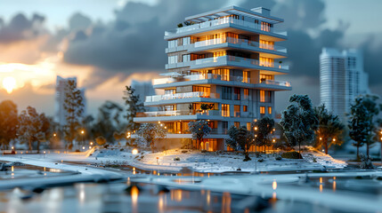 Wall Mural - facade of new high-rise buildings located on the architectural plan. 3d illustration