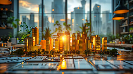 Wall Mural - model of the city on the business table 