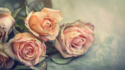 Wall Mural - Close up of vintage style toned roses on a table