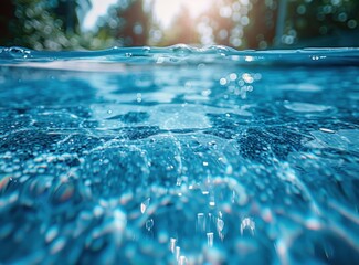 Wall Mural - Water Surface with Sun Glare and Bubbles