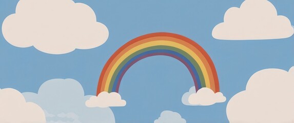 Sticker - flat beauty rainbow with sky and cloud background