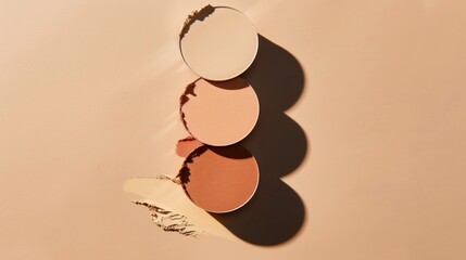 Poster - Three Round Makeup Powder Compacts Arranged Vertically on Beige Background