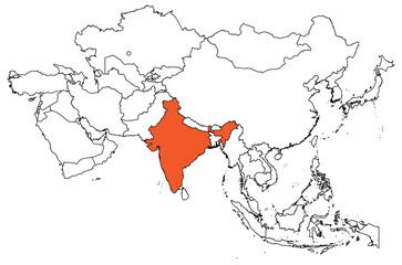 Wall Mural - Map of the continent of Asia with country borders. Map of India