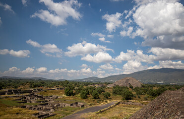 Pyramids of the Sun and the Moon in the Avenue of the Dead, the city of Teotihuacán in Mexico