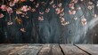 © Zidan - Illustration of tender cherry blossom stems on a wooden board, symbolizing the beauty of spring. Ai generated