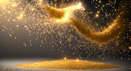 Sticker - Golden dust sparkling glitter Gold Explosion effect Festive Isolated on black background Floating golden sparkles Glowing Particles Overlay Celebration 4k