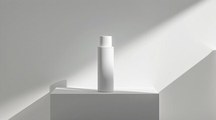 Wall Mural - White Product Bottle On White Platform In Sunlight