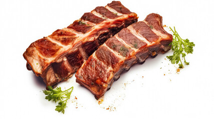 Wall Mural - Savory perfection, Pork ribs on parchment with spices and herbs