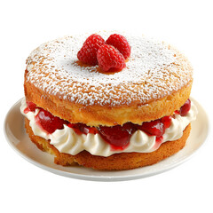 Traditional british victoria sponge cake with raspberries