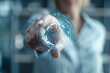 © Rona_65 - Businesswoman holding a holographic target in a modern office, target management concept, futuristic leadership