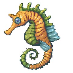 Wall Mural - Seahorse 8-bit cartoon isolated whitebackground 