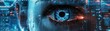 © Anutha - Close-up of a digital blue eye surrounded by futuristic technology, exuding a high-tech, cybernetic atmosphere