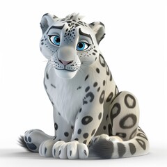 Wall Mural - Snow Leopard 3D cartoon isolated whitebackground 