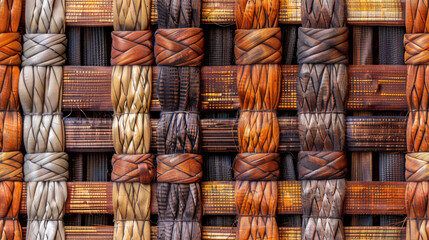 Poster - Complex woven fiber design forming a textured backdrop in rich earthy hues