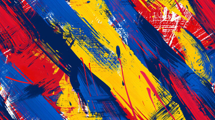 Poster - Vibrant composition of abstract blue, yellow, and red brushstrokes on a background