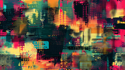 Poster - Abstract background with a textured and colorful design, mixing geometric shapes and a grunge aesthetic