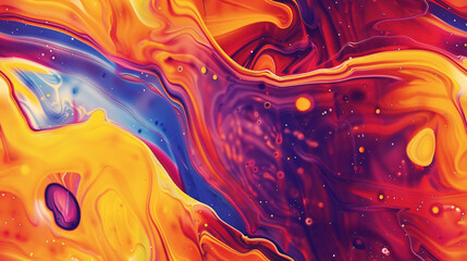 Poster - Acrylic paint blending to create vibrant swirls, bubbles, and a marbleized pattern
