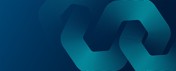 Wall Mural - Abstract dark blue background with glowing geometric lines. Modern shiny blue hexagon lines pattern. Technology futuristic concept. Suit for poster, banner, brochure, cover, flyer. Vector illustration