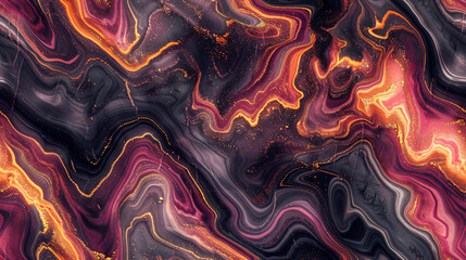 Poster - Alcohol ink abstract painting with black, purple, pink, and gold fluid art technique