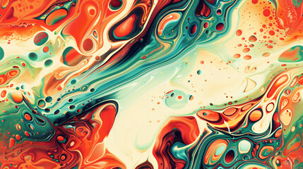 Poster - Mesmerizing blend of orange, teal, and white acrylic colors in abstract fluid art painting