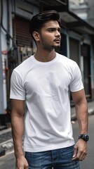 Wall Mural - male model, white t-shirt