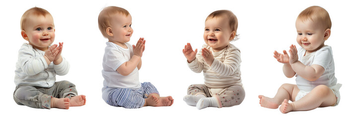 Set of baby smiling while lying on its back, isolated on a transparent background