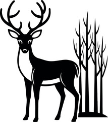 Wall Mural - A deer stands in front of a forest of trees