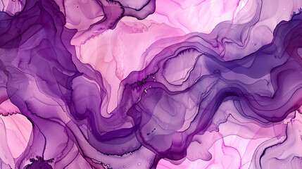 Aufkleber - Abstract purple alcohol ink flowing on pink background, creating dynamic and vibrant swirls