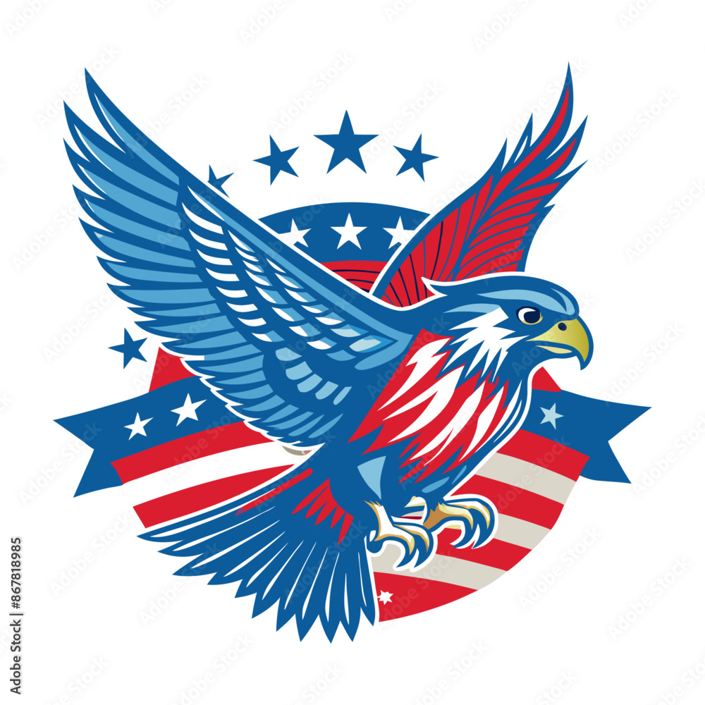 American Flag Theme Independence Day bald eagle Vector Illustration ...