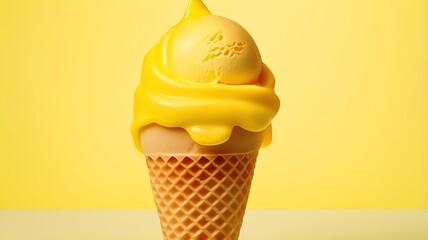 Sticker - Ice cream cone in Yellow background