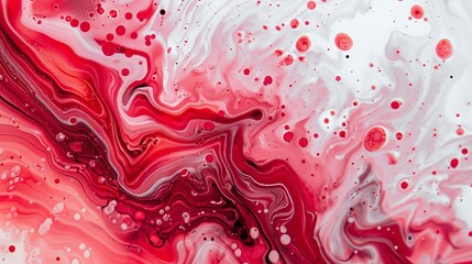 Poster - This image showcases an abstract red and white swirling pattern with bubbles, creating a captivating modern art piece suitable for diverse decor styles.