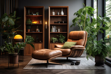 Interior design of the living room with armchair high quality