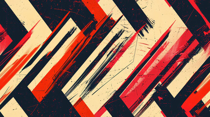 Poster - Dynamic red and black striped abstract grunge geometric pattern with a bold design