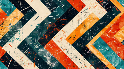Aufkleber - Vintage and retro design: abstract geometric pattern background with grunge texture and vibrant colors