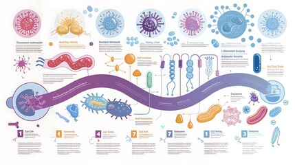 Wall Mural - infographic microbial metabolism detailing metabolic pathways like glycolysis fermentation krebs cyc